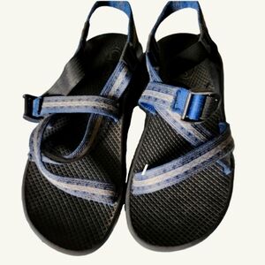 Blue and Black Chacos